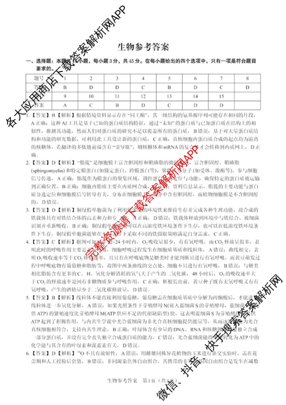 皖江名校联盟2025届决战高考最后一卷[G-025]（9科全）生物答案