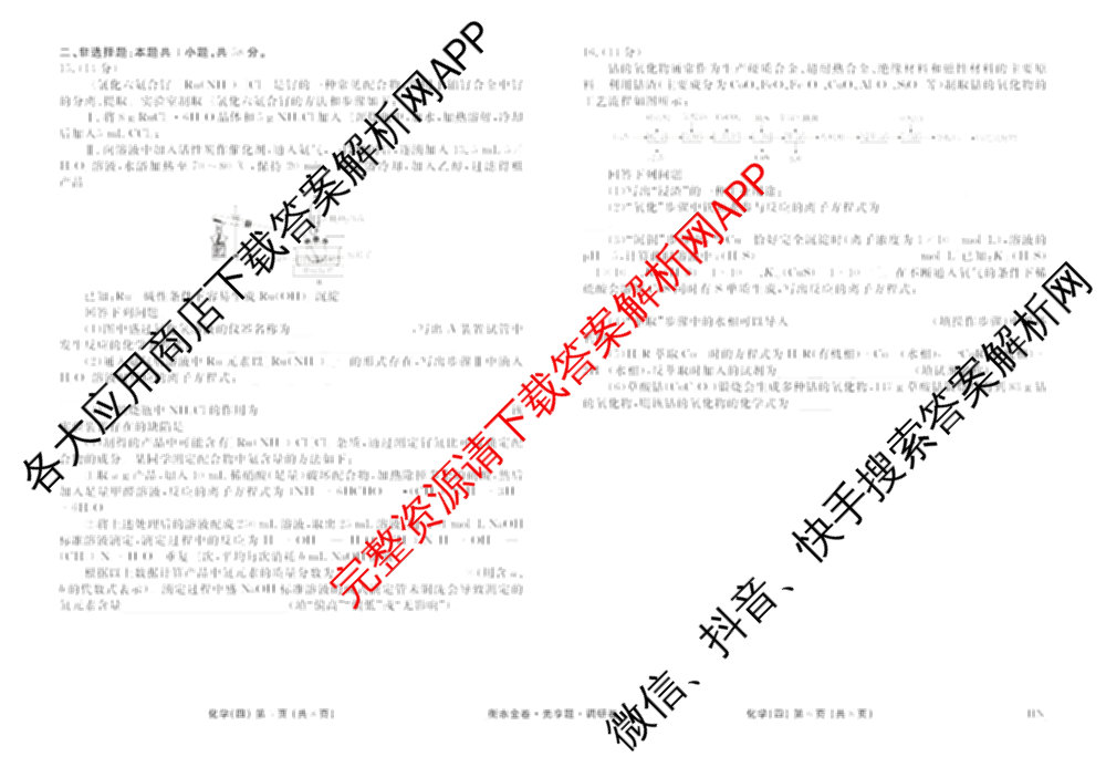衡水金卷先享题调研卷2026年普通高等学校招生全国统一考试模拟试题(四)4(已更新生物(山东专版) 理综 历史(JS)等91份)化学试题
