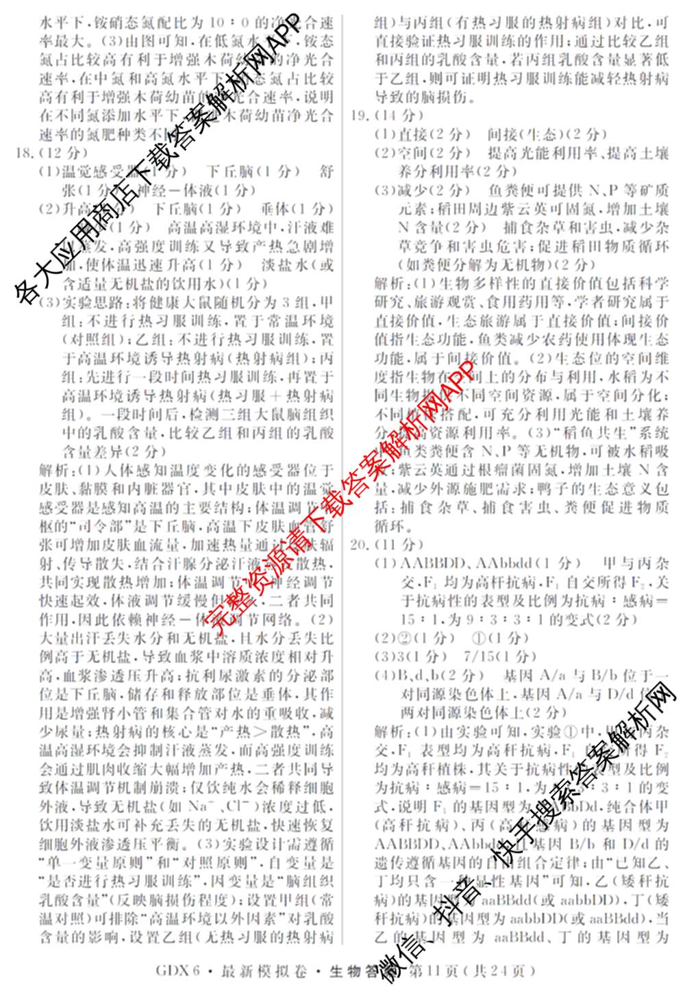 2026年普通高等学校招生统一考试最新模拟卷(三)3各科答案及试卷(已更新生物(HB6) 物理(HN6) 生物(SD6)等40份)生物答案