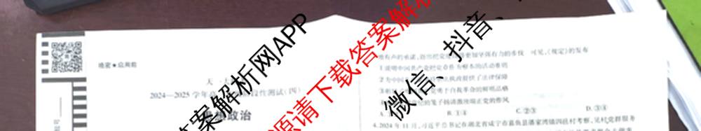 天一大联考2024-2025学年高一年级阶段性测试(四)（含地理、地理(宣城专版)、物理(池州专版)等20份）政治试题