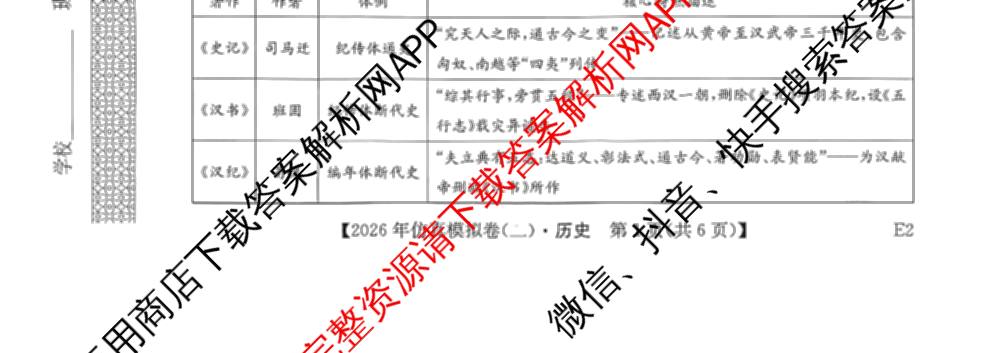 2026年全国高考仿真模拟卷(二)2: 含地理(E1) 生物(安徽) 物理(E1)试卷解析历史试题