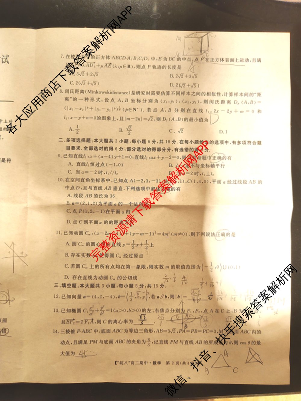 皖南八校2024-2025学年高二第一学期期中考试(含化学(人教) 政治 历史等)数学试题 皖南八校2024-2025学年高二第一学期期中考试(含化学(人教) 政治 历史等)数学试题