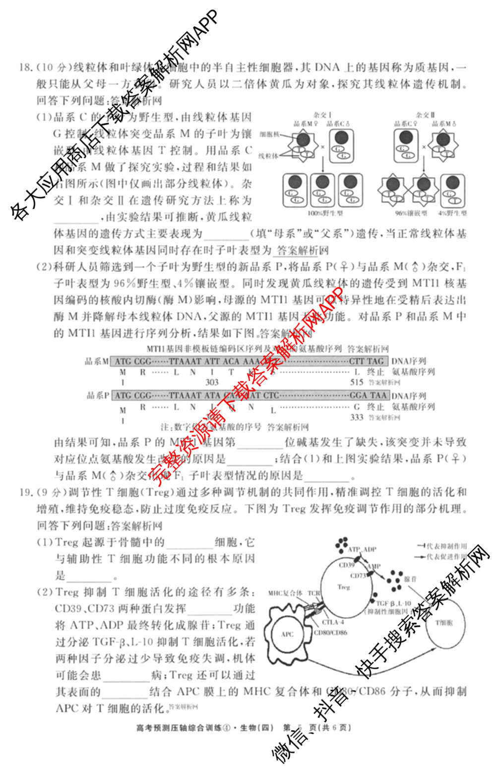 2026届高考预测压轴综合训练(四)4试卷及答案汇总: 含英语、化学(4)、历史(5)试卷解析生物试题