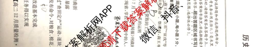 [安徽县中联盟]2025~2026学年第一学期高二12月质量检测(26-X-279B)各科答案及试卷（含物理(B卷) 历史(A卷) 化学(B卷)等）历史试题