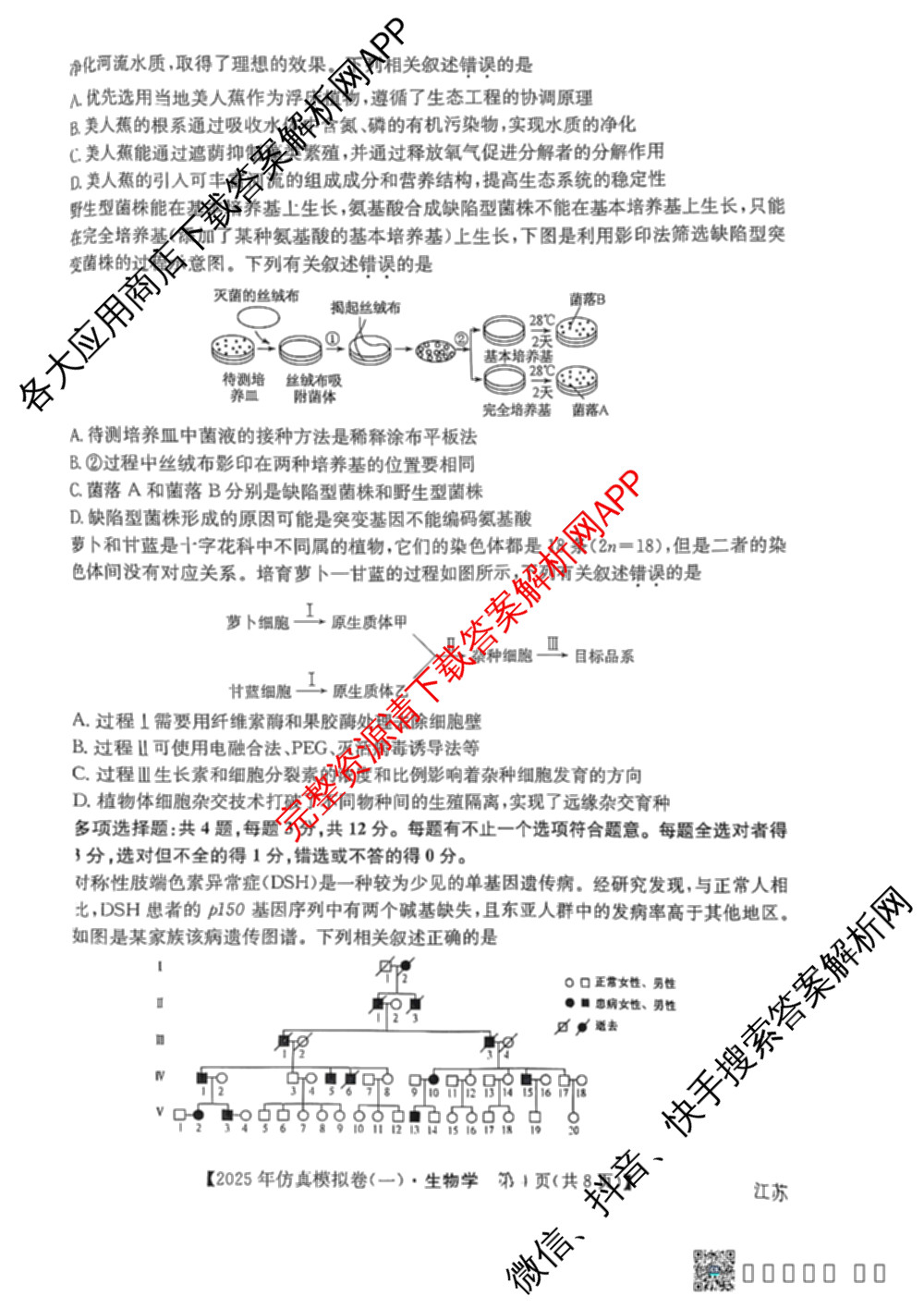2025年全国高考仿真模拟卷(一)1（含生物(G2) 化学(G1) 历史(江西)等）生物试题