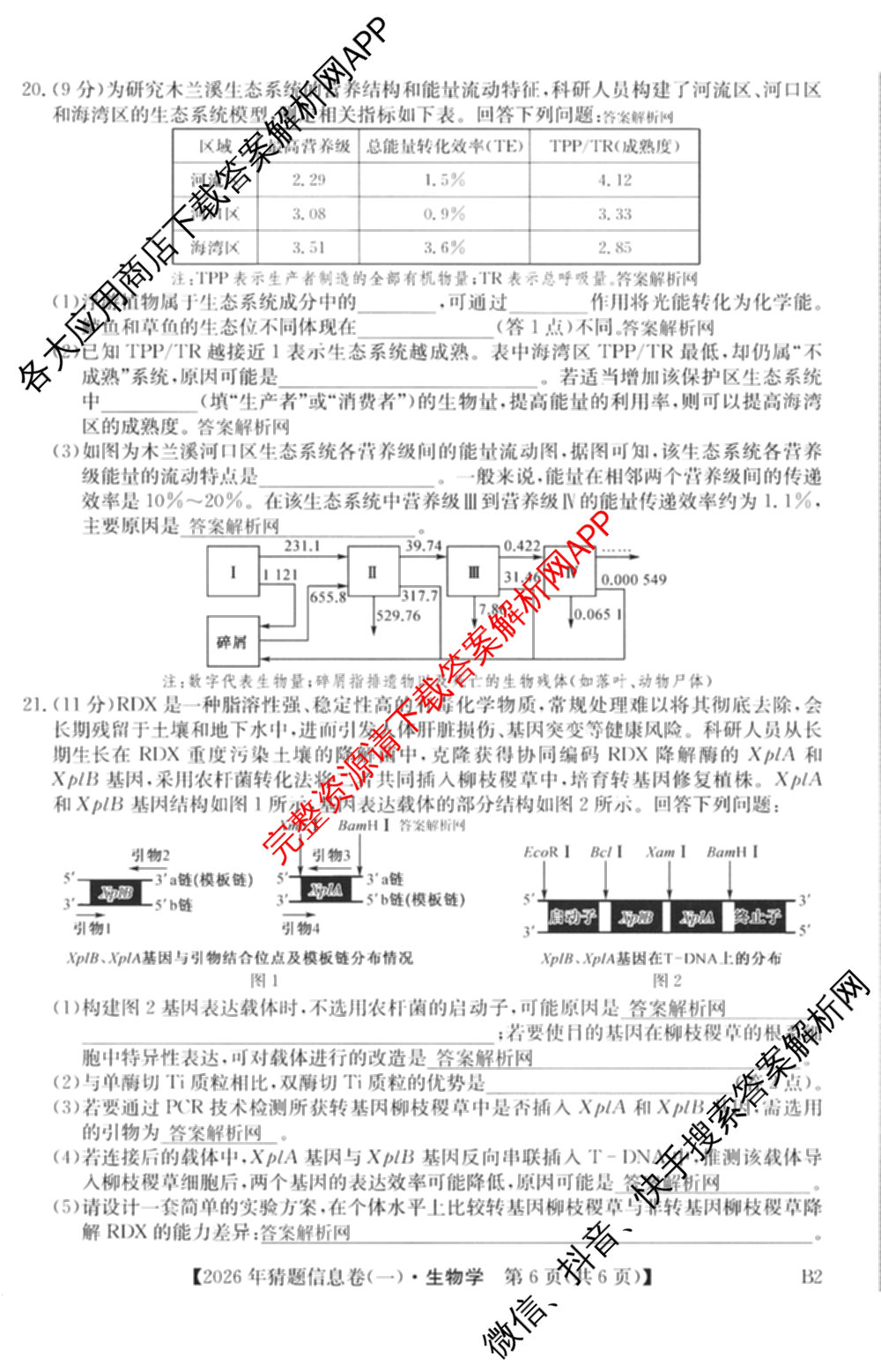 2026年普通高等学校招生全国统一考试猜题信息卷(一)1试卷及答案汇总(已更新物理(AH)、地理(B3)、化学(B3)等19份)生物试题