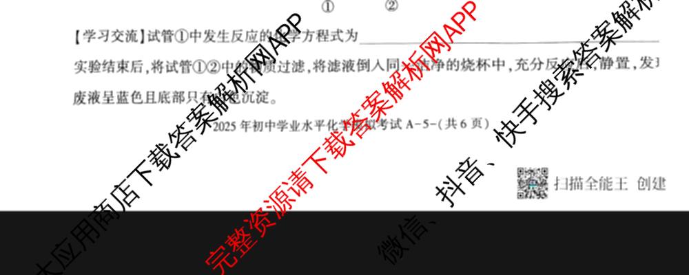[SX联考]陕西省2025年初中学业水模拟考试(试卷类型A)各科答案及试卷（含历史 语文 物理等7份）化学试题