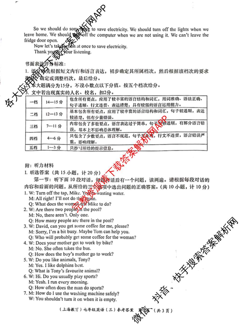 2024-2025学年度第二学期七年级周期学业能力评鉴(三)试卷及答案汇总(7科全)英语答案 2024-2025学年度第二学期七年级周期学业能力评鉴(三)试卷及答案汇总(7科全)英语答案