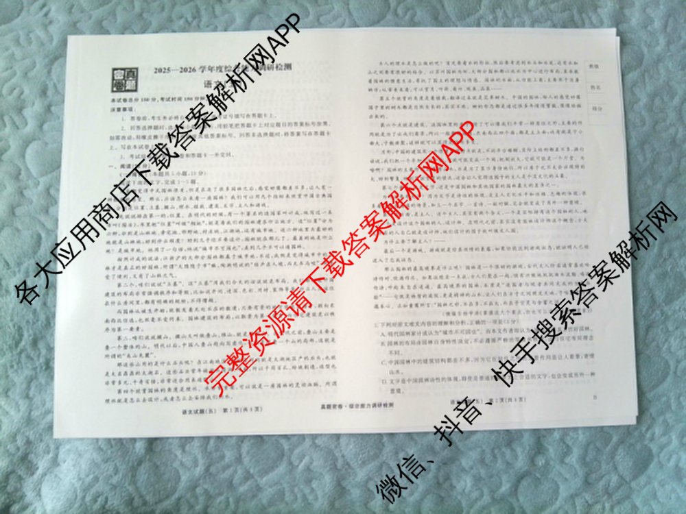 衡水真题密卷2025-2026学年度综合能力调研检测(五)5(已更新化学(6)、物理(1)、语文(A)等19份)语文试题