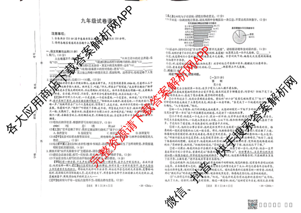 安徽省2026届九年级试卷(43c)各科答案及试卷（含历史、化学、英语等7份）语文试题