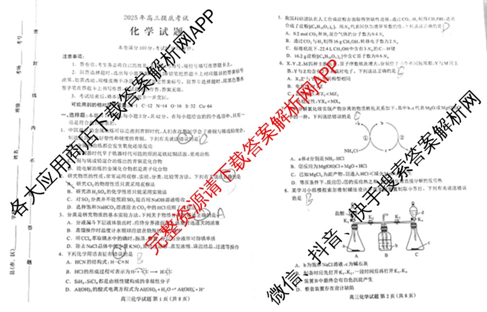 河北省保定市2025年高三摸底考试(10月)试卷及答案汇总(含化学、历史、政治等)化学试题 河北省保定市2025年高三摸底考试(10月)试卷及答案汇总(含化学、历史、政治等)化学试题