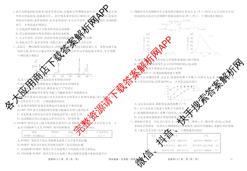 衡水金卷先享题调研卷2026年普通高等学校招生全国统一考试模拟试题(三)3各科答案及试卷(已更新化学(山东专版)、历史(HN)、文综(新教材)等91份)生物试题