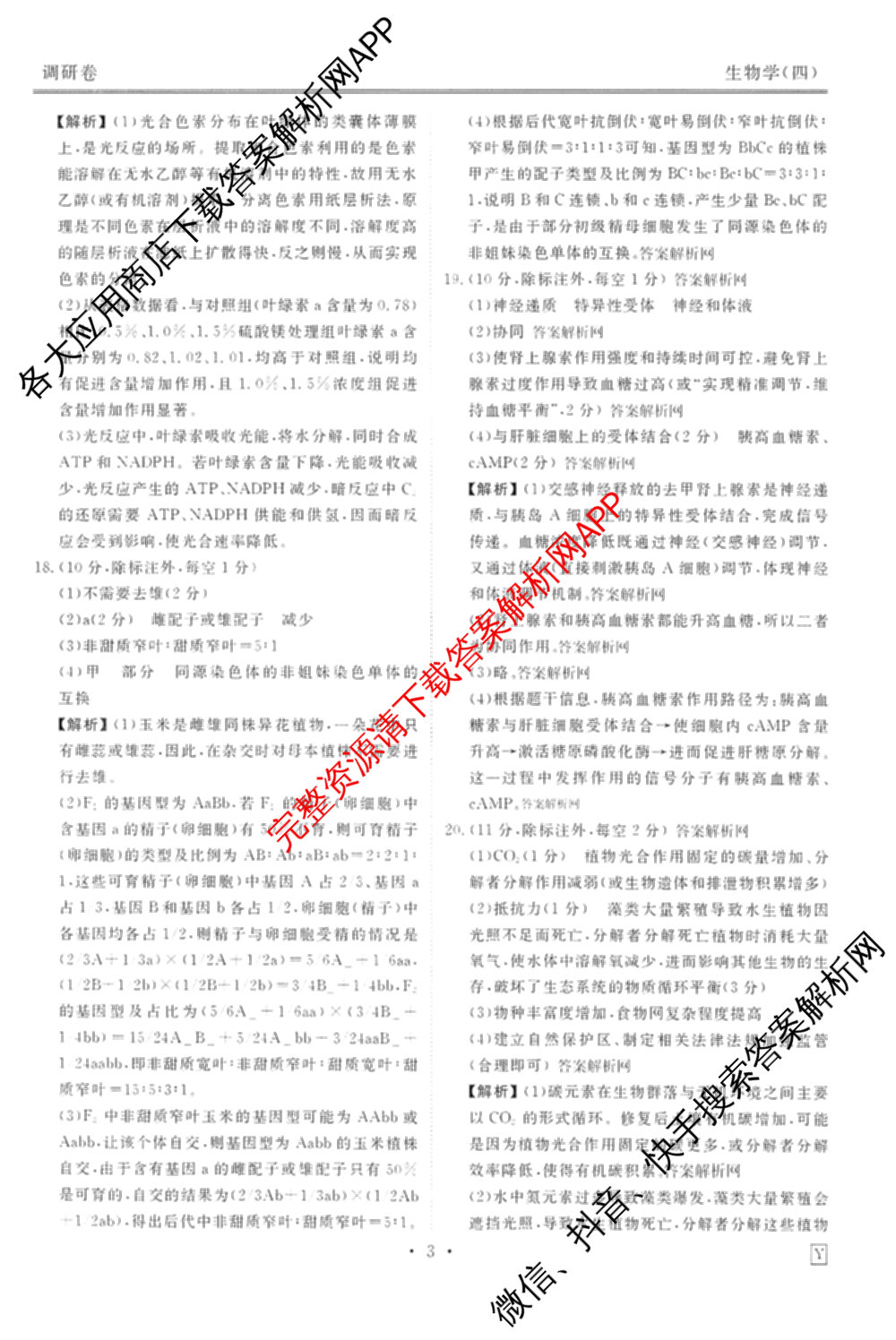 衡水金卷先享题调研卷2026年普通高等学校招生全国统一考试模拟试题(四)4试卷及答案汇总(已更新生物(Y) 政治(FJ) 地理(HJ)等31份)生物答案