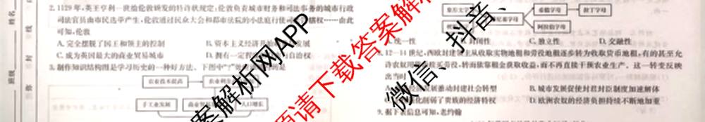 晋城市九年级期中长标试卷及答案汇总（含化学(HJB) 物理(R) 语文(R)等13份）历史试题