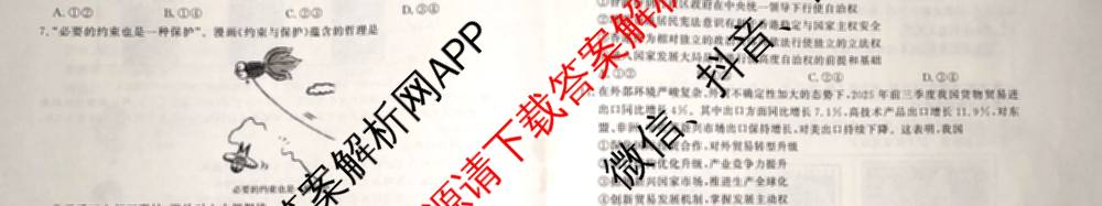 真题密卷2025-2026学年度备考信息导航演练(二)2各科答案及试卷（22科全）政治试题