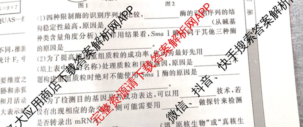 2026高考总复课堂测评 信息冲刺压轴训练(三)3各科答案及试卷: 含化学、文综(新A)、物理(4)试卷解析生物试题