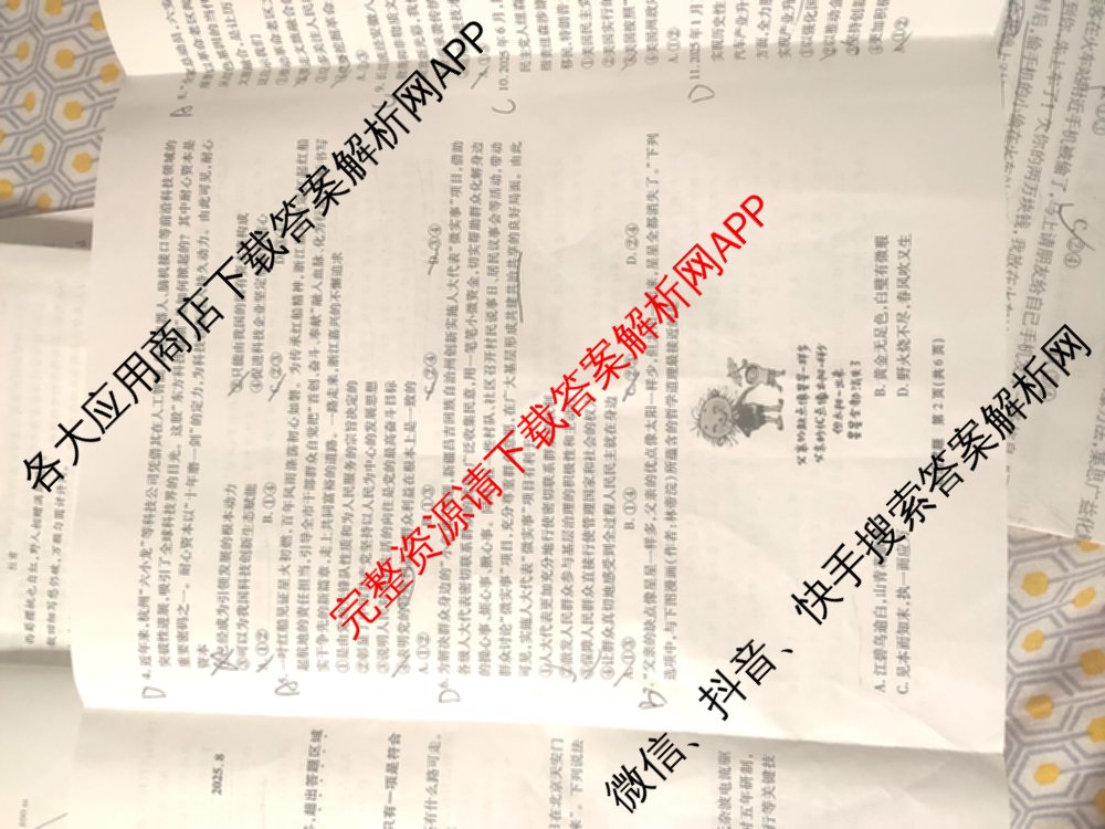 江淮十校2026届高三第一次联考(2025.8)各科答案及试卷（含语文、化学、历史等9份）政治试题