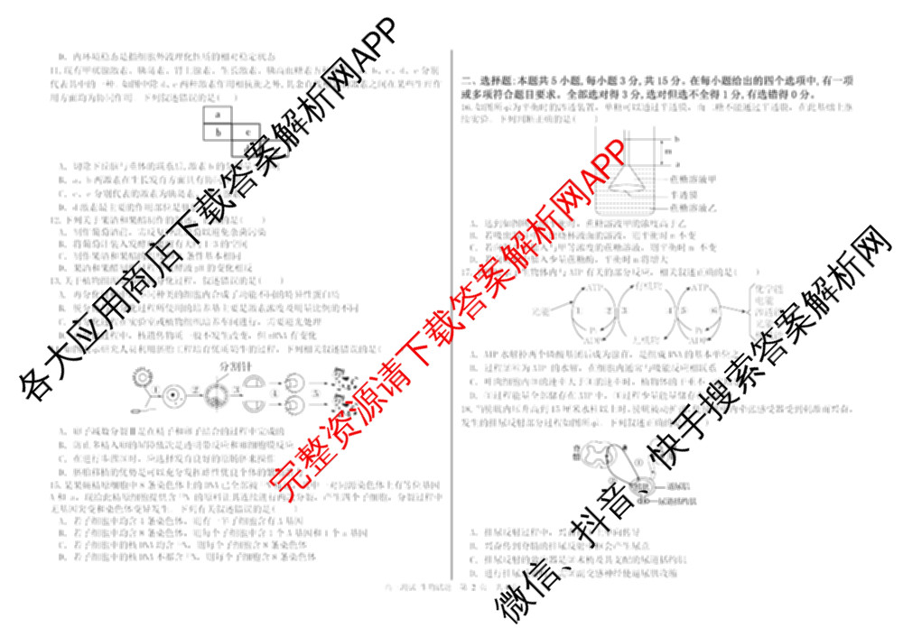 哈尔滨市第六中学2023级上学期12月测试高三试卷及答案汇总（含化学、政治、生物等）生物试题
