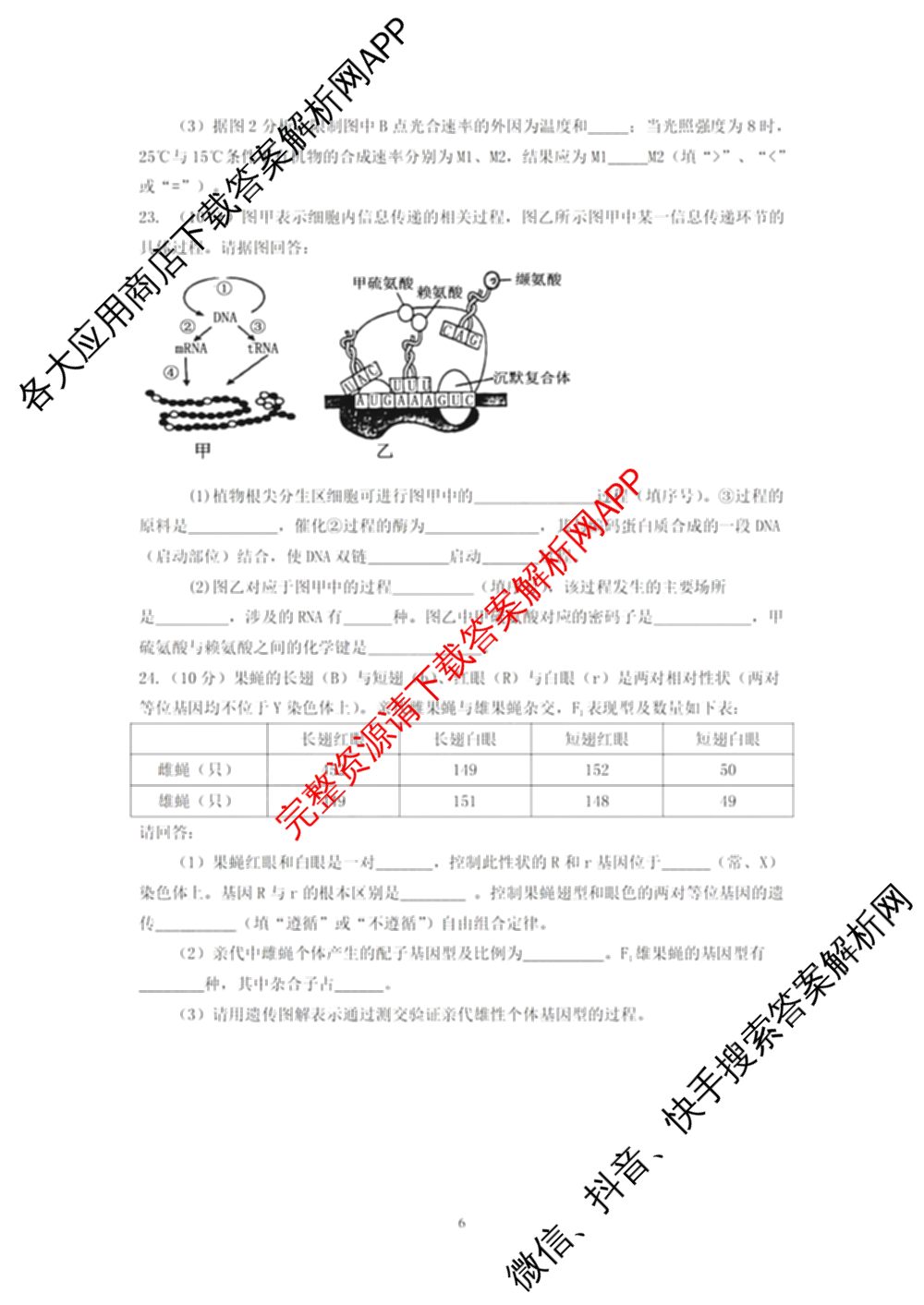 慈溪市2023学年高一第二学期期末考试（含地理 技术 数学等）生物试题
