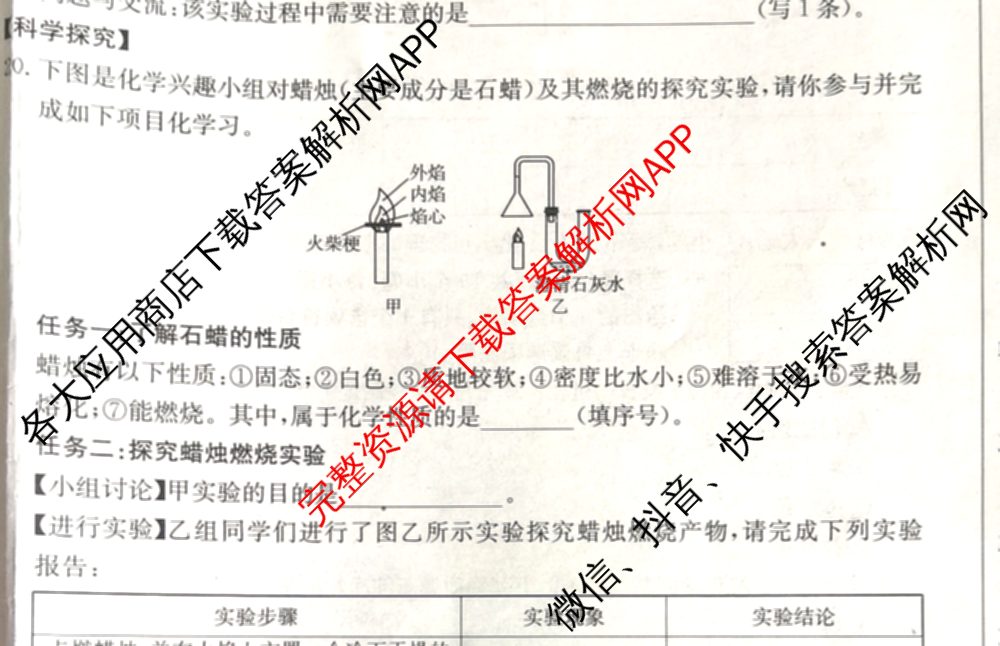 山西省九年级阶段评估检测(一)[PGZX H SHX]各科答案及试卷（含化学(R)、语文(R)、道德与法治(R)等）化学试题