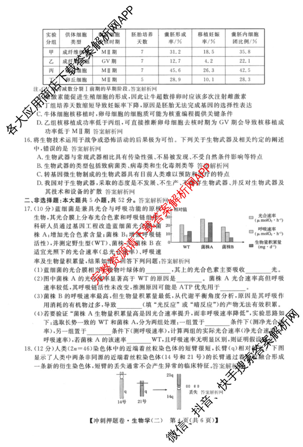 2026普通高等学校招生全国统一考试冲刺押题卷(二)2试卷及答案汇总（含物理 政治(C) 地理(C)等15份）生物试题