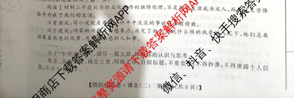 2026年普通高等学校招生全国统一考试模拟信息卷(二)2(已更新政治(XGK-A)、物理(XGK-B)、语文(XGK-A)等13份)语文试题