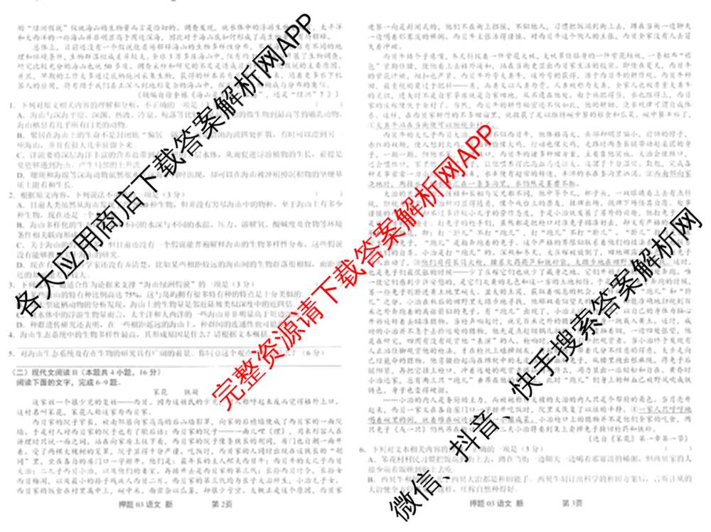 2025届押题03试卷及答案汇总（23科全）语文试题