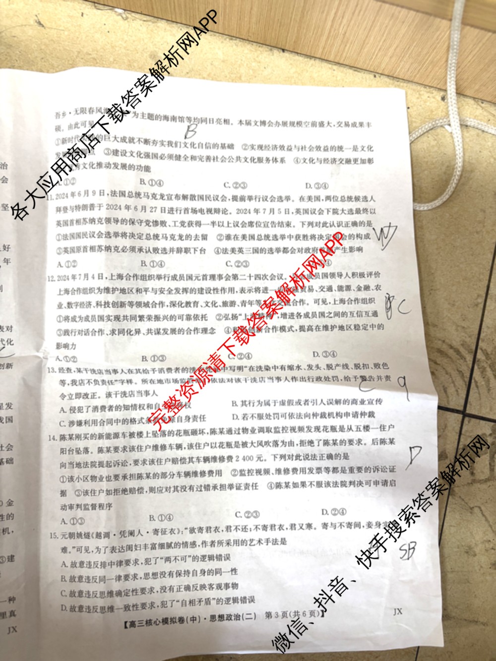 九师联盟2024~2025学年高三核心模拟卷(中)(二)2各科答案及试卷: 含政治(JX) 生物(D1) 生物(HB)试卷解析政治试题