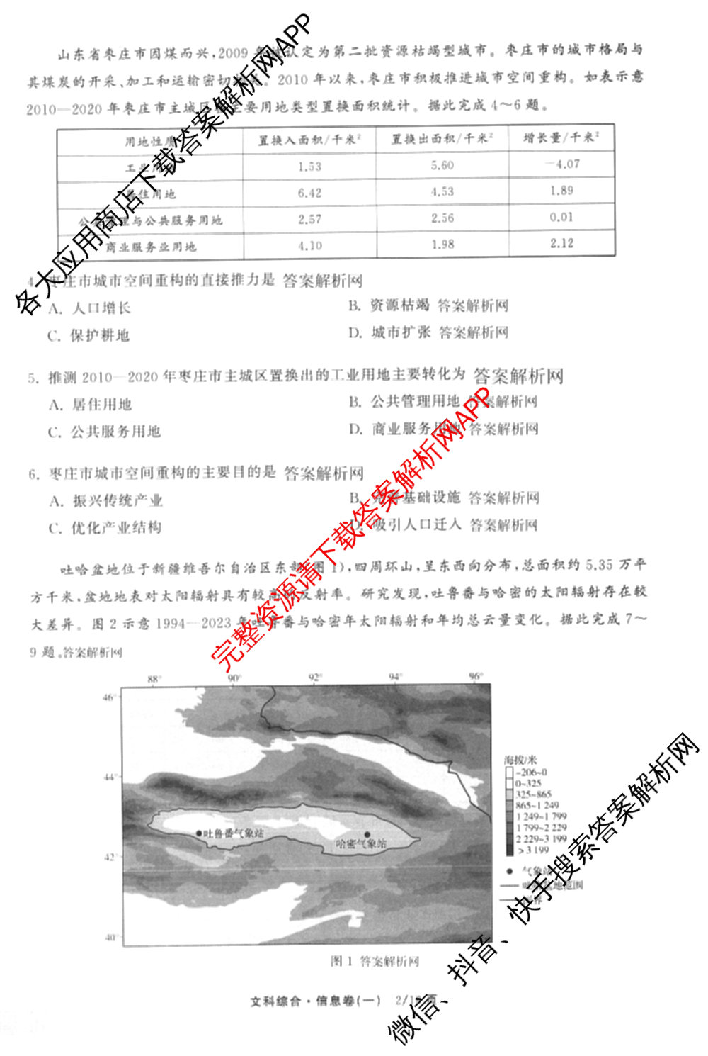 天舟高考衡中同卷2026年普通高等学校招生全国统一考试模拟信息卷(一)1（含数学(无字母)、物理(安徽版)、生物(WY)等34份）文综试题