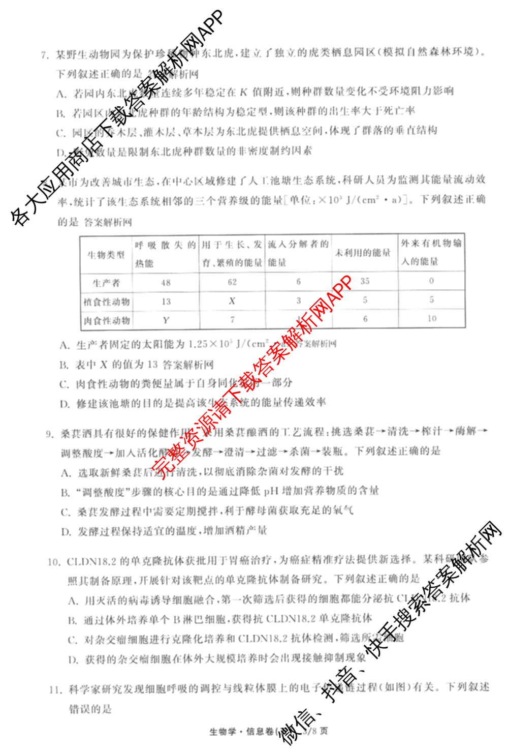 天舟高考衡中同卷2026年普通高等学校招生全国统一考试模拟信息卷(五)5（含化学(JY) 历史(GY) 物理(山东版)等35份）生物试题