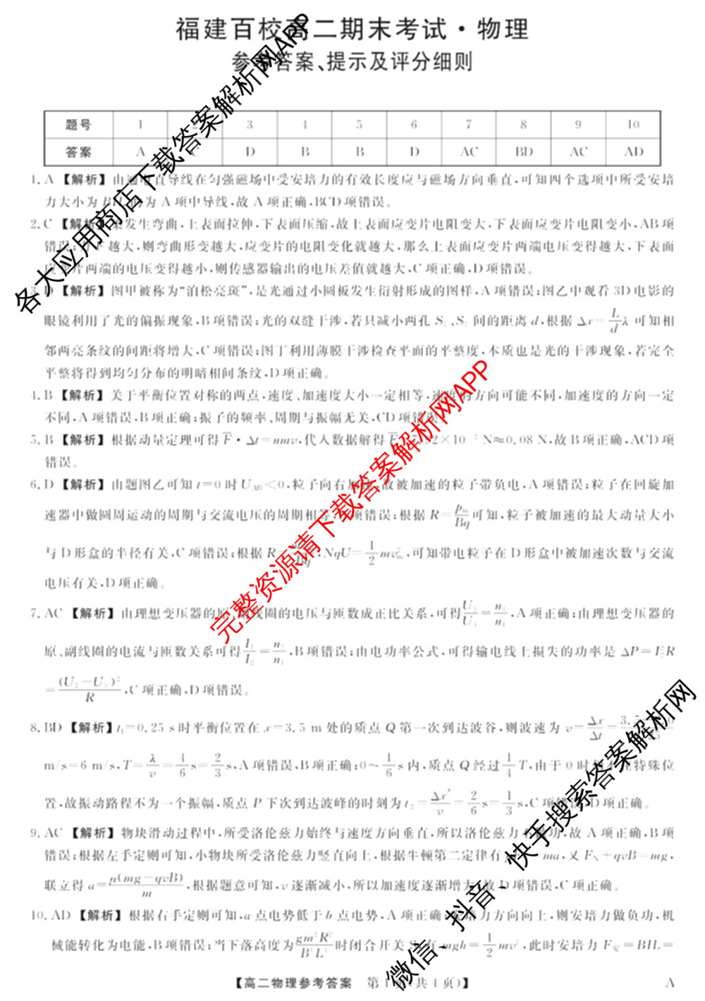 2024-2025学年福建百校高二期末考试(7月)(已更新数学(A)、物理(A)、语文(A)等9份)物理答案