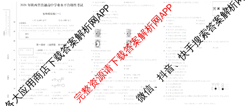 2026年陕西省普通高中学业水合格性考试 模拟卷CY(一)各科答案及试卷（11科全）生物试题