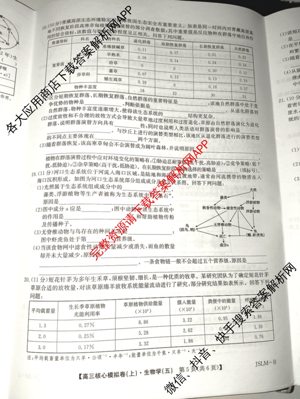 九师联盟2025~2026学年高三核心模拟卷(上)(五)5各科答案及试卷（25科全）生物试题