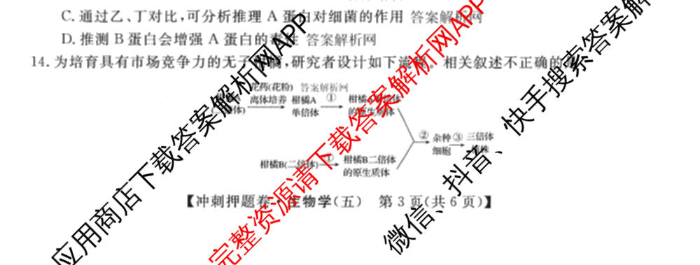 2026普通高等学校招生全国统一考试冲刺押题卷(五)5试卷及答案汇总(已更新数学(A)、政治(C)、地理(HNY)等16份)生物试题