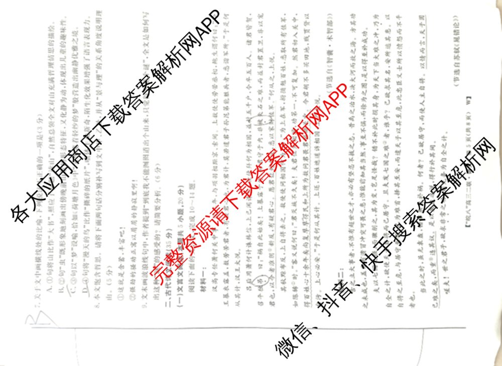 2025届皖南八校高三第二次联考（含日语、语文(W)、历史(W)等）语文试题