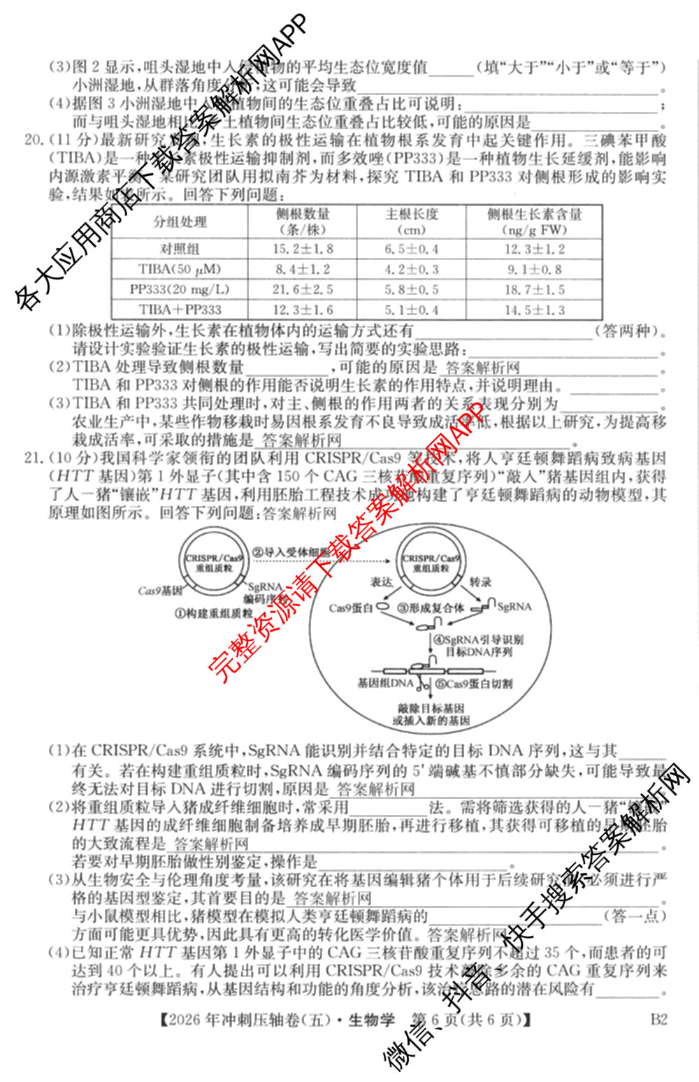 2026年全国高考冲刺压轴卷(五)5试卷及答案汇总（63科全）生物试题