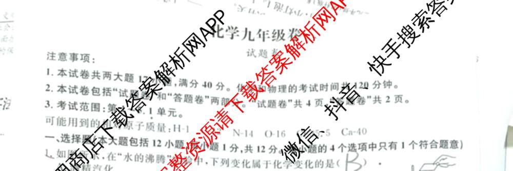 万友安徽省2026届九年级卷二(11月期中第二次月考)（含历史、英语(人教版)、化学等12份）化学试题