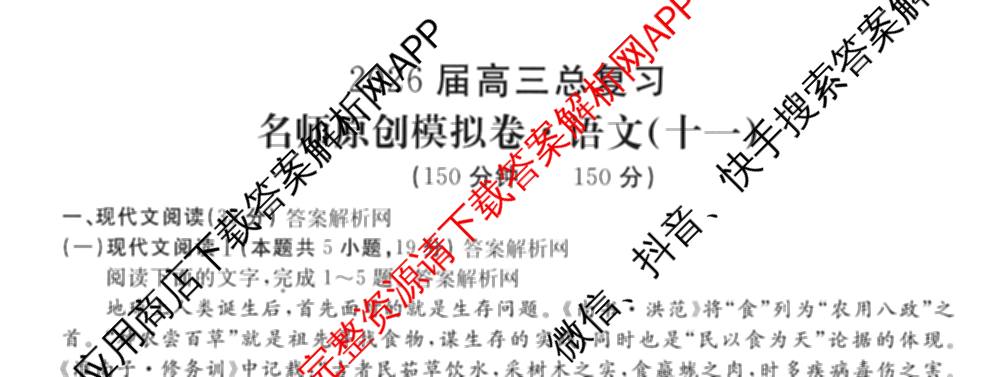 2026届高三总复名师原创模拟(十一)11试卷及答案汇总（含地理(XS6)、政治(CQX6)、政治(新S6JG)等）语文试题