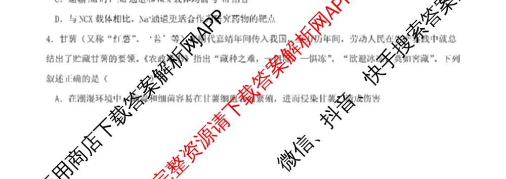 山西省阳泉一中2025年高二分班考试各科答案及试卷（含历史 物理 语文等）生物试题