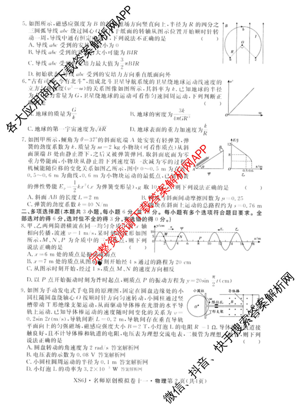 2026届高三总复名师原创模拟(十一)11试卷及答案汇总（含地理(XS6)、政治(CQX6)、政治(新S6JG)等）物理试题