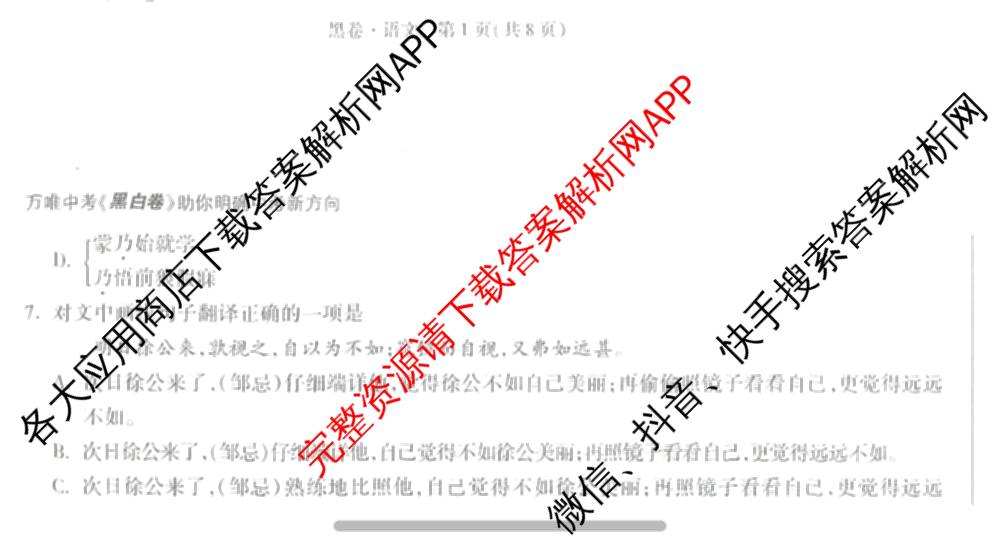 万唯2025年成都市高中阶段教育学校统一招生暨初中学业水考试黑白卷各科答案及试卷: 含物理(黑卷)、化学(黑卷)、化学(白卷)试卷解析语文试题