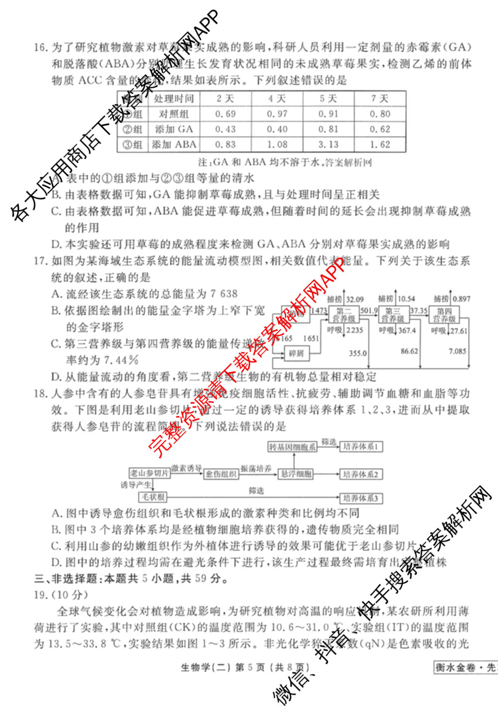 衡水金卷先享题调研卷2026年普通高等学校招生全国统一考试模拟试题(二)2试卷及答案汇总（91科全）生物试题