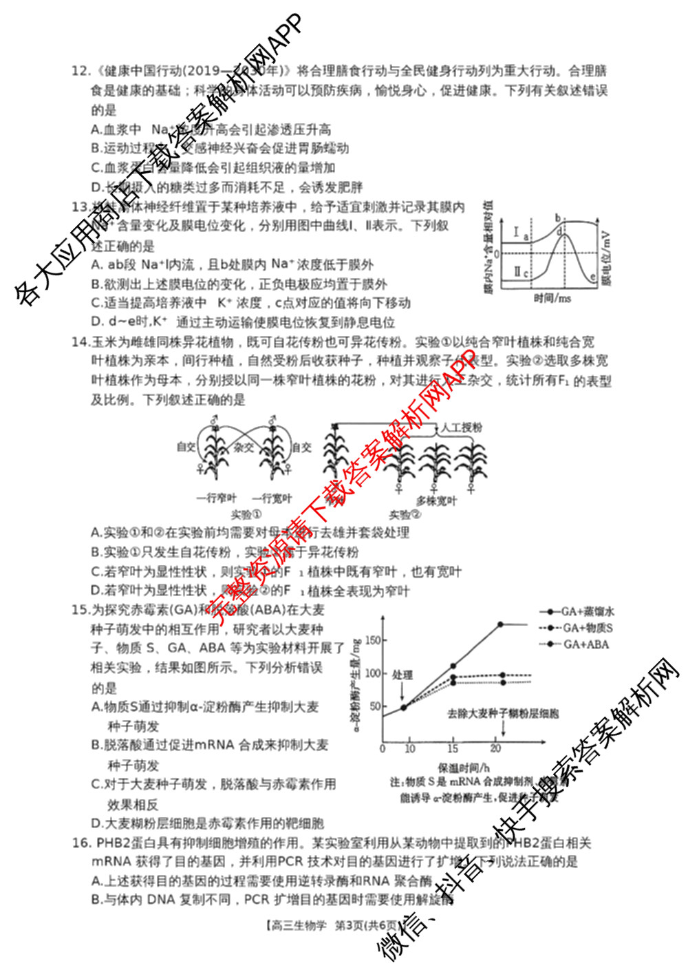 云南省2026届高三考试(2.27)（含政治、物理、化学等）生物试题