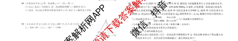 安徽省六安市霍邱县2025-2026学年度第一学期学业质量检测九年级试卷: 含历史、语文、道德与法治试卷解析数学试题