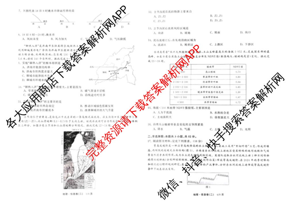 天舟高考衡中同卷2026年普通高等学校招生全国统一考试模拟信息卷(二)2试卷及答案汇总（含物理(山东版)、生物(WY)、语文(通用版)等34份）地理试题