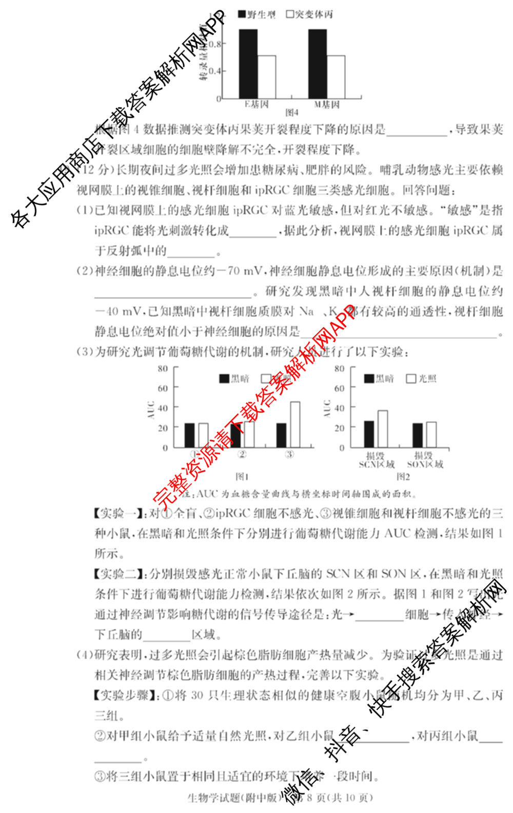 炎德英才大联考湖南师大附中2026届高三月考试卷(四)各科答案及试卷: 含物理、英语、语文试卷解析生物试题
