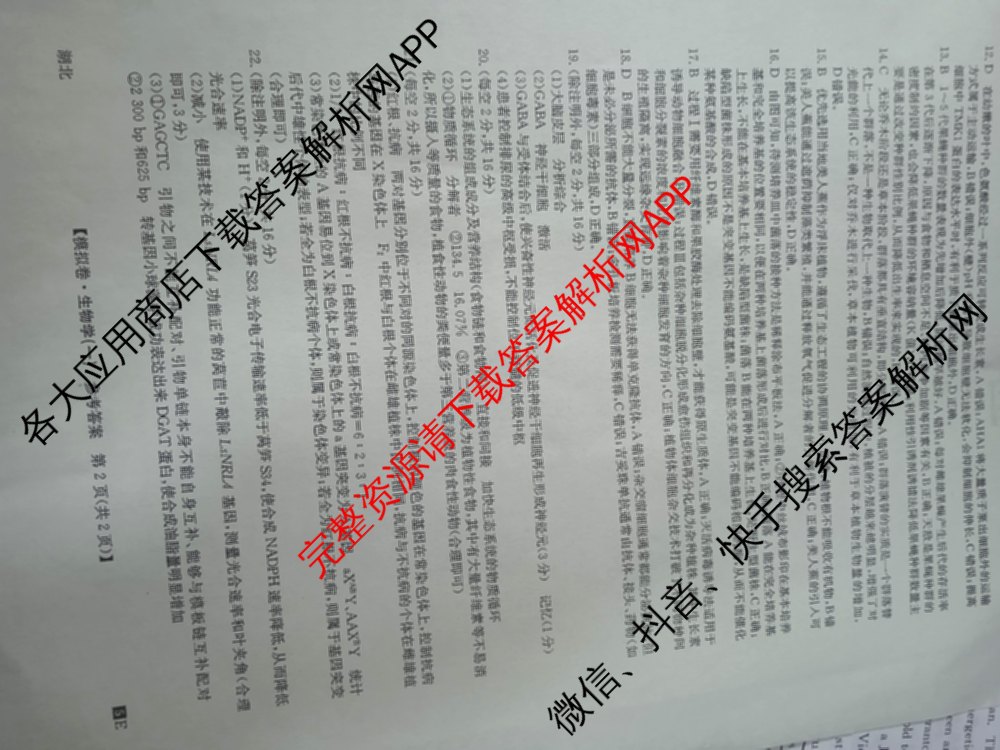 2025年全国高考仿真模拟卷(一)1（含生物(G2) 化学(G1) 历史(江西)等）生物答案