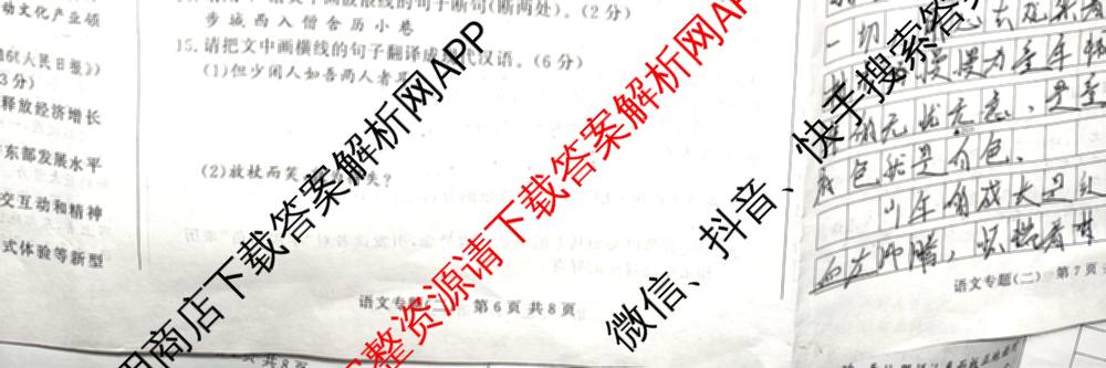 2026年安徽中考第一轮复专题(二)试卷及答案汇总(已更新数学 英语 道德与法治等7份)语文试题