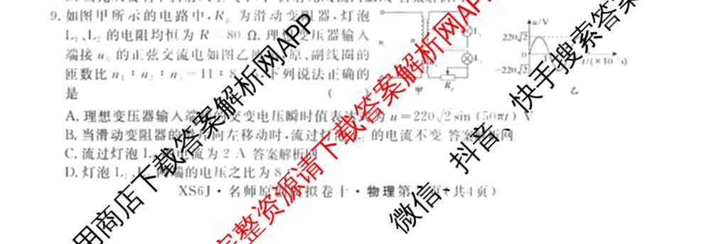 2026届高三总复名师原创模拟(十)10各科答案及试卷（39科全）物理试题