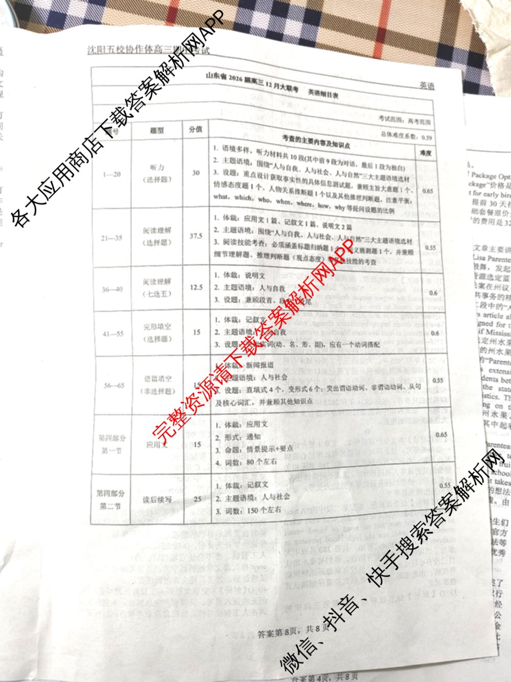 山东省2026届高三12月大联考试卷及答案汇总（9科全）英语答案